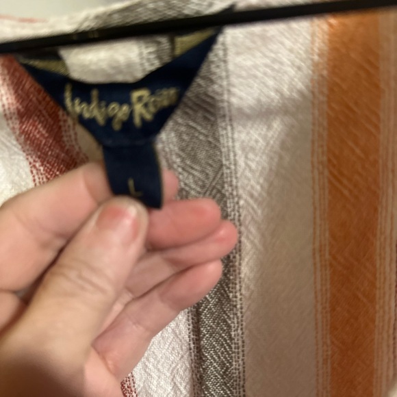 Size L Indigo Rein Orange and Cream Striped Midi Dress - Picture 4 of 4